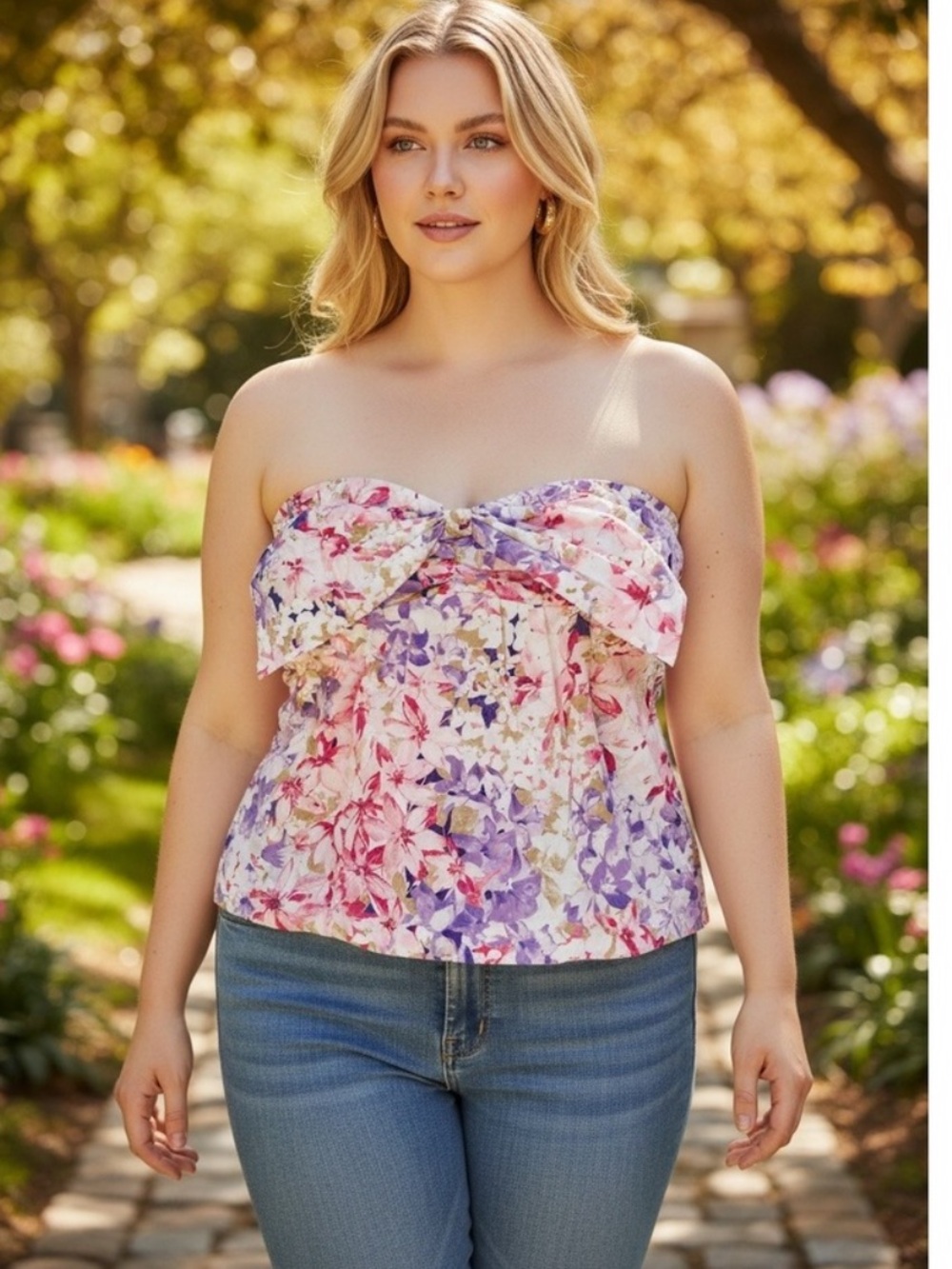 Express Strapless Floral Bow Top Size XL